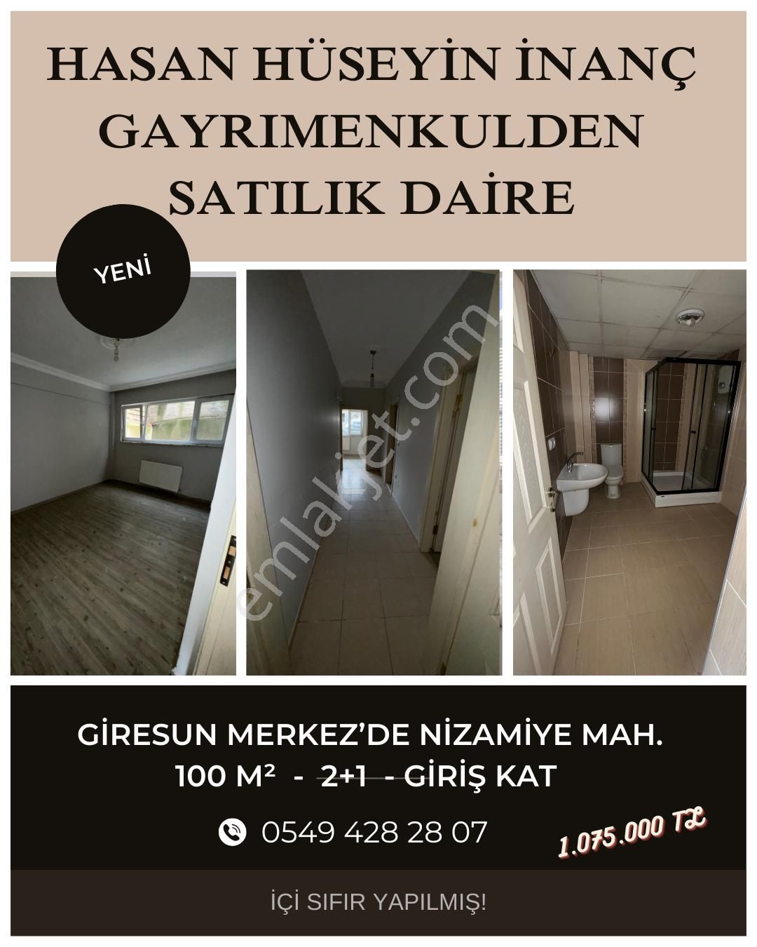 Giresun Merkez Nizamiye Satılık Daire  HASAN HÜSEYİN İNANÇ GAYRİMENKUL'DEN GİRESUN MERKEZ NİZAMİYE MAH. SATILIK 2+1 DAİRE  