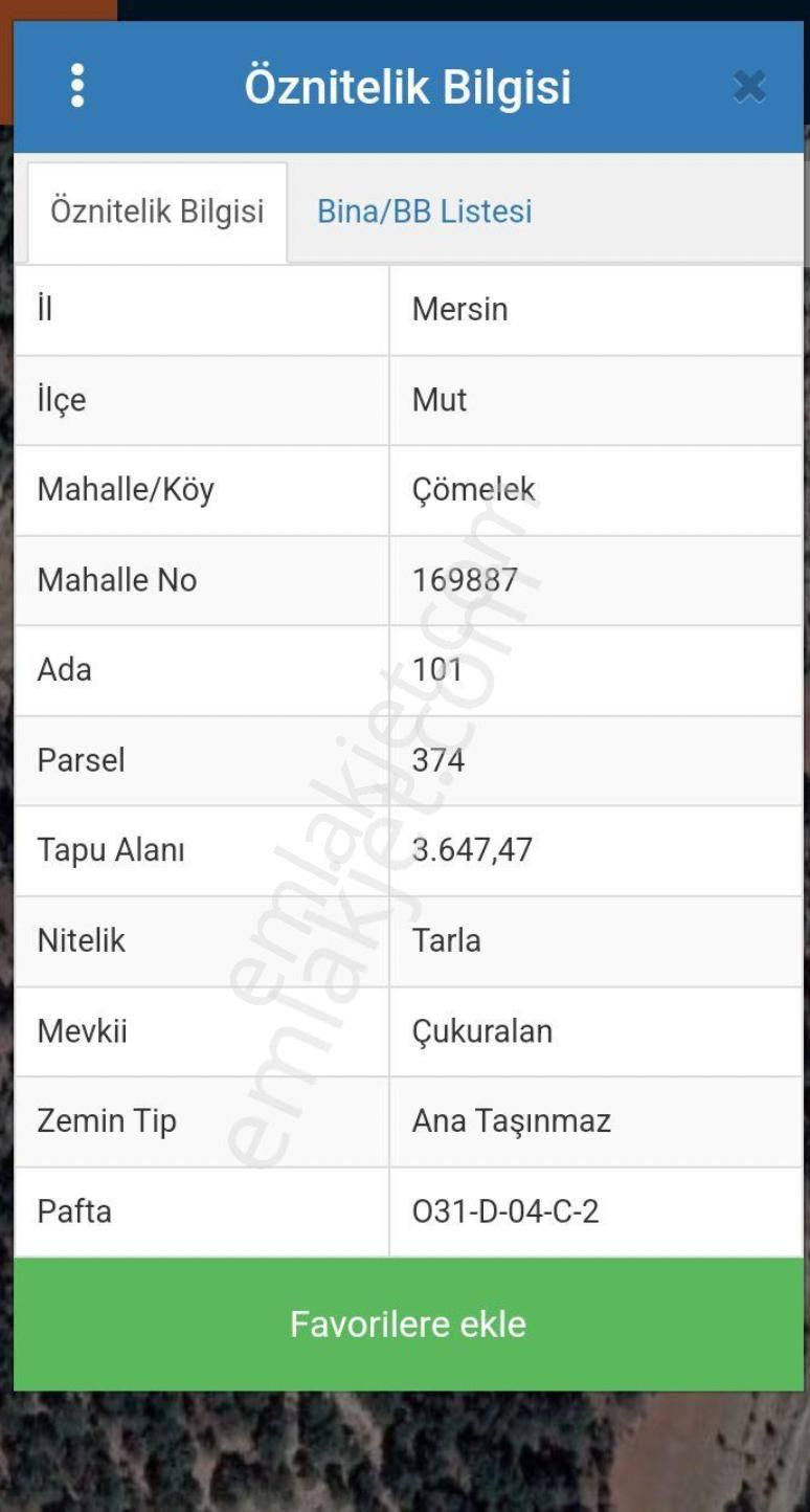 Mut Çömelek Satılık Tarla Mut Çömelek'te Satılık Arsa