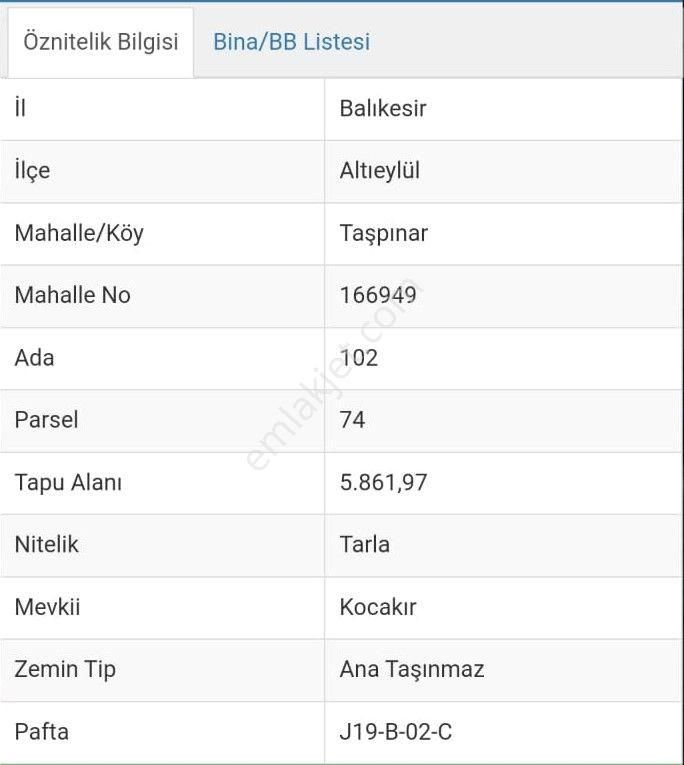 Altıeylül Taşpınar Satılık Tarla  BALIKESİR ALTIEYLÜL TAŞPINAR MAHALLESİ 5861M2 SATILIK TARLA