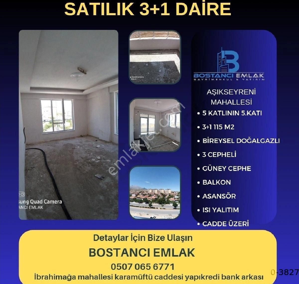 Develi Aşık Seyrani Satılık Daire BOSTANCI EMLAKTAN SATILIK SIFIR LUX DAIRE