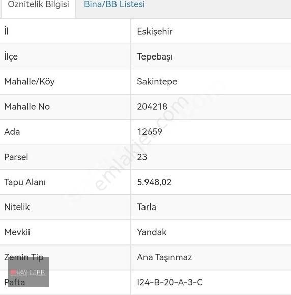 Tepebaşı Sakintepe Satılık Tarla RW LIFE/ SAKİNTEPE MAHALLESİNDE YOLA CEPHELİ SATILIK TARLA