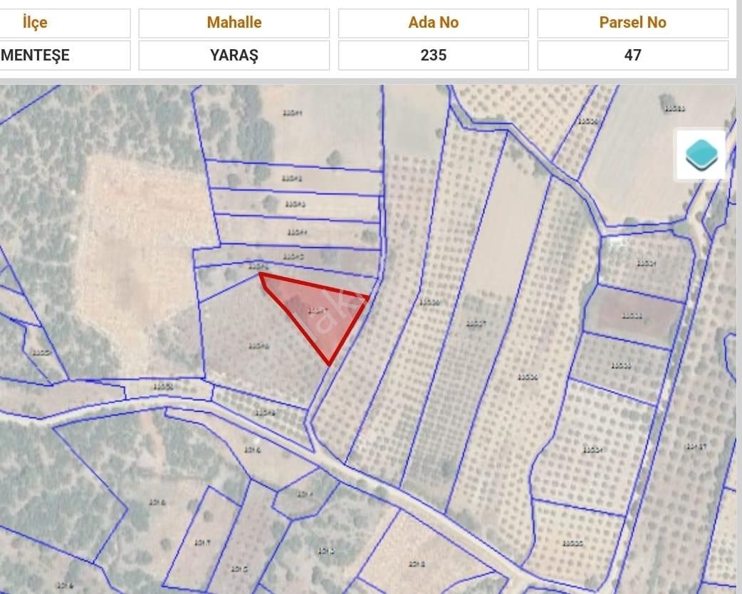 Menteşe Yaraş Satılık Tarla Muğla Yaraş Satılık 1859m2 Yol Üstünde Tarla