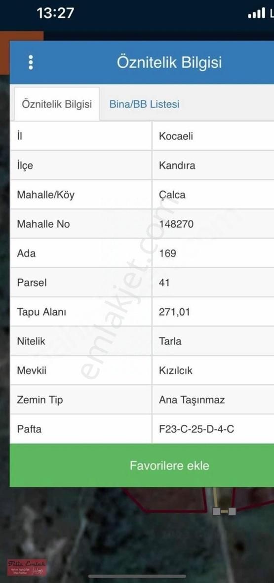 Kandıra Çalca Satılık Tarla RESMİ YOLLU ÇEVREYE HAKİM ARSA