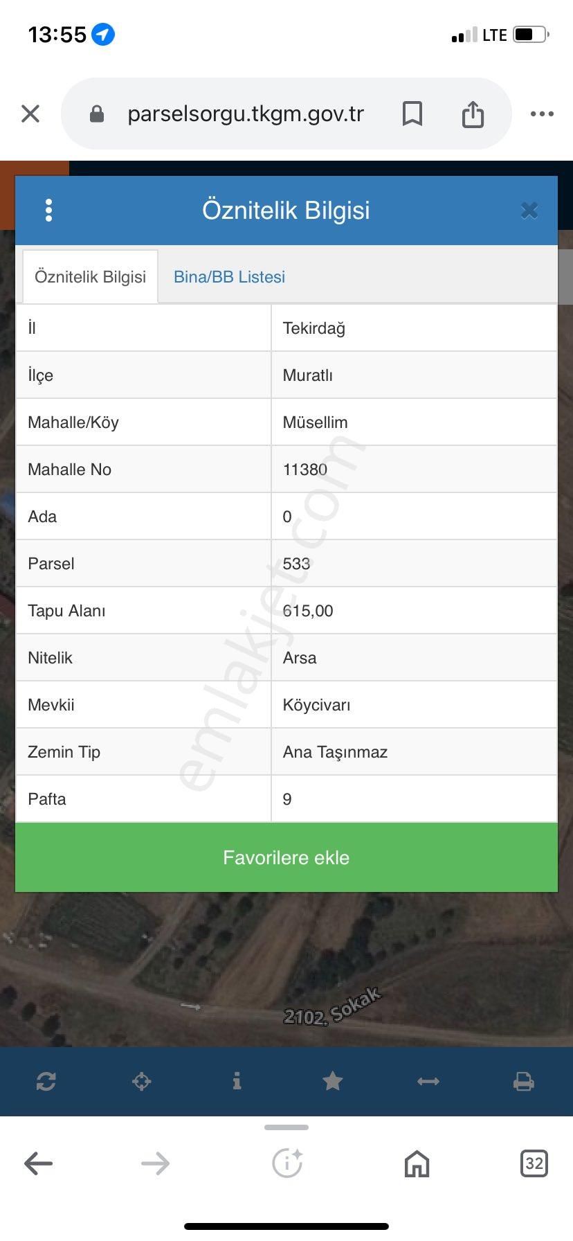 Muratlı Müsellim Satılık Konut İmarlı Sahibinden imarlı 615 mt.