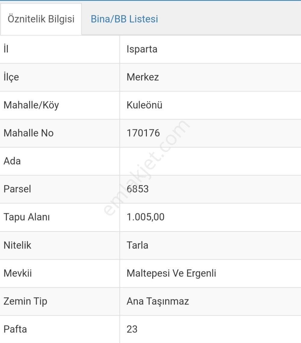 Isparta Merkez Kuleönü Bld. (Okul) Satılık Tarla Satılık tarla