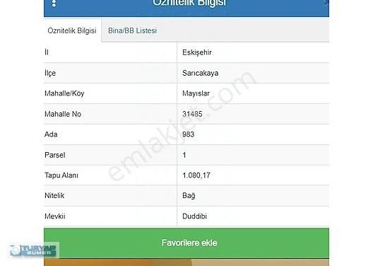 Sarıcakaya Mayıslar Satılık Bağ & Bahçe TURYAP SÜMERDEN SATILIK ACİL SARICAKAYA DA 1080M2 BAĞ