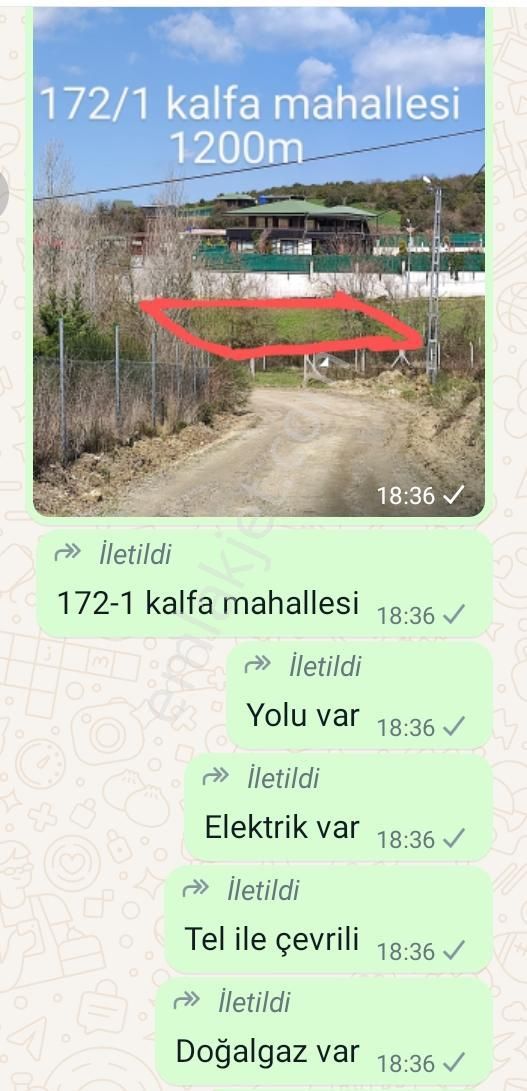 Çatalca Kalfa Satılık Tarla  Çatalca Kalfa köyünde Acilen satılık  TARLA   1200 m2 TEK TAPU