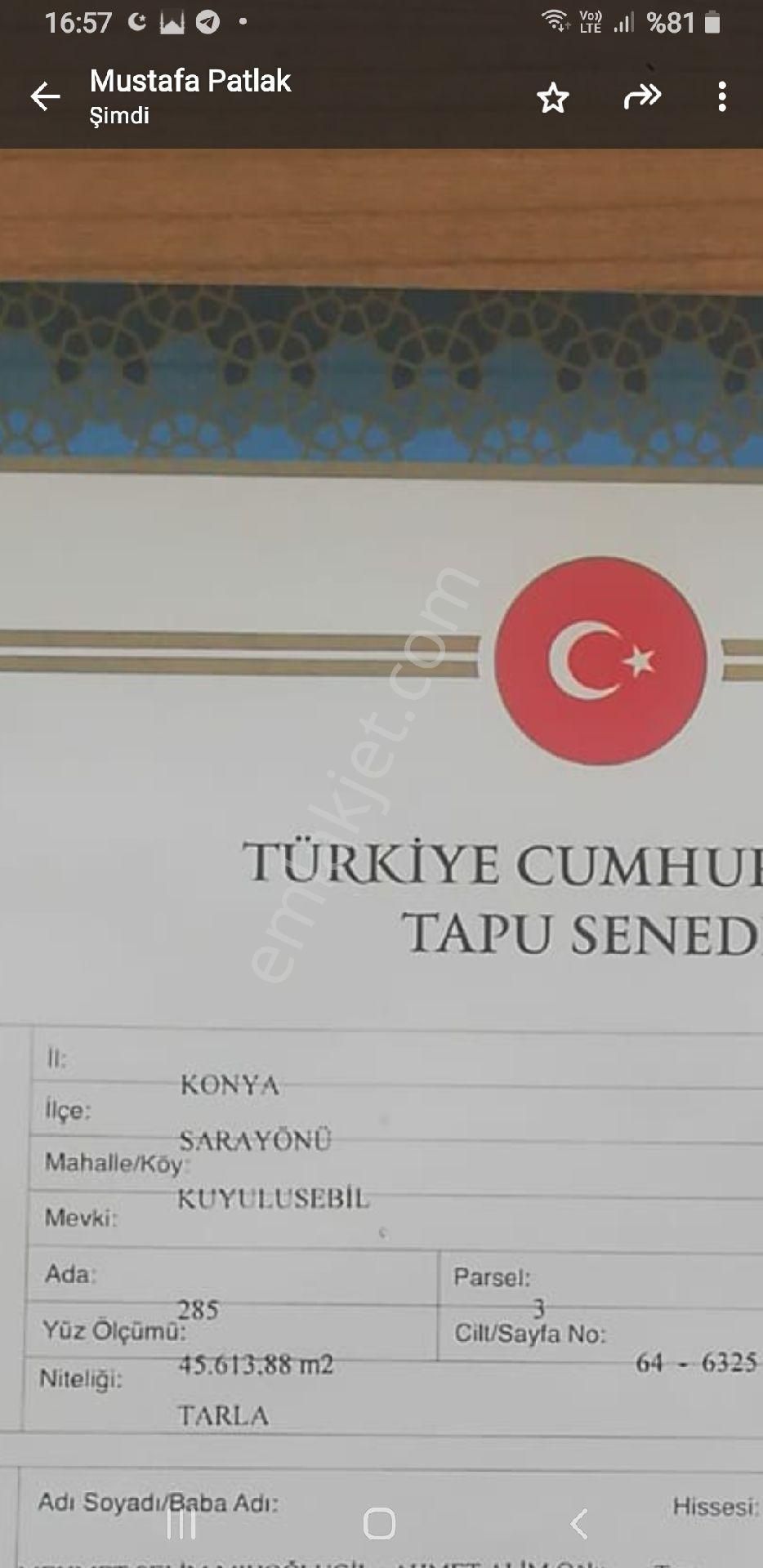 Akören Ağalar Satılık Tarla Sahibinden Satılık Düz Tarla