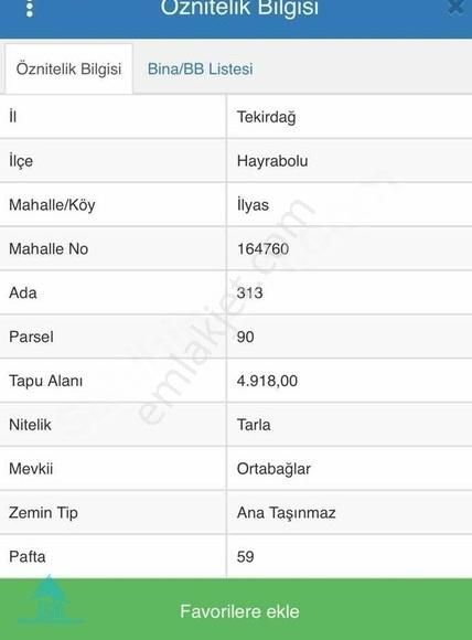 Hayrabolu İlyas Satılık Tarla TEKİRDAĞ HAYRABOLU OSB 2 KM MESAFEDE SATILIK TARLA ARAZİ