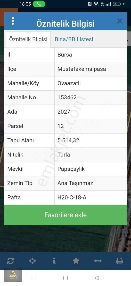 Mustafakemalpaşa Ovaazatlı Satılık Tarla OVAAZATLIDA 5.5 DÖNÜM TEK TAPU