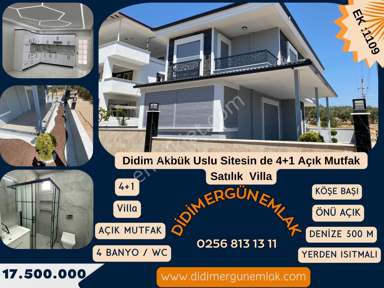 Didim Akbük Satılık Villa Didim Akbük Uslu Sitesin De 4+1 Açık Mutfak Denize 500 Metre Satılık Villa ( Ek : 1109 )