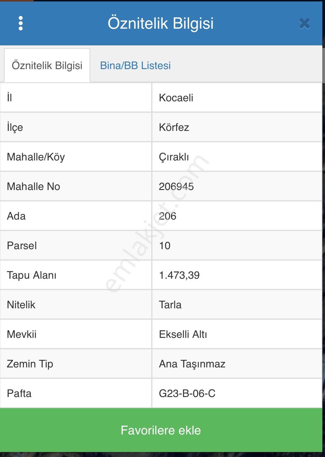 Körfez Çıraklı Satılık Tarla KOCAELİ KÖRFEZ ÇIRAKLI MAH 1473m2