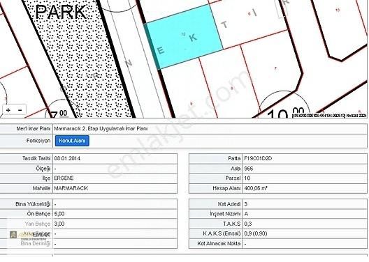 Ergene Marmaracık Satılık Konut İmarlı Ergene Marmaracık Mahallesinde 400 M² E=0,9 -3 Kat İmarlı Arsa