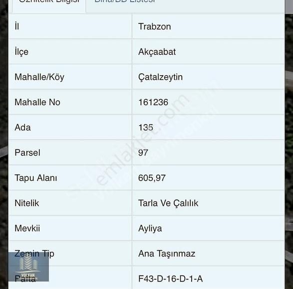 Akçaabat Akçakale Satılık Konut İmarlı VOLKAN YATIRIM GAYRİMENKUL'DEN AKÇAKALE FUUL MANZ 606 M2 ARSA