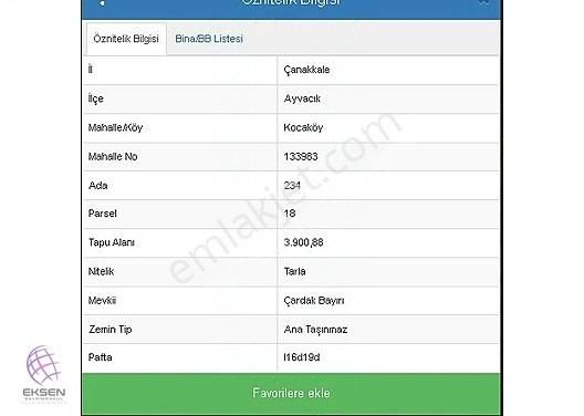 Ayvacık Kocaköy Köyü (Çardakbayırı) Satılık Tarla ÇANAKKALE AYVACIK KOCAKÖY'DE 3900 M2 SATILIK TARLA