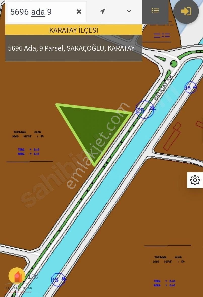 Karatay Saraçoğlu Satılık Tarla Saraçoğlunda 1. Kanal Cepheli 6700m2 Satılık Tarla