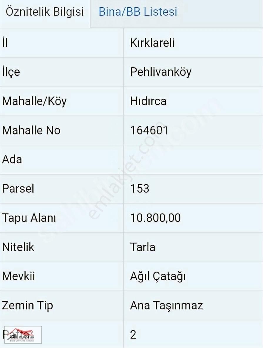 Pehlivanköy Hıdırca Köyü Satılık Tarla HIDIRCA KÖYÜNDE SATILIK HİSSELİ TARLA