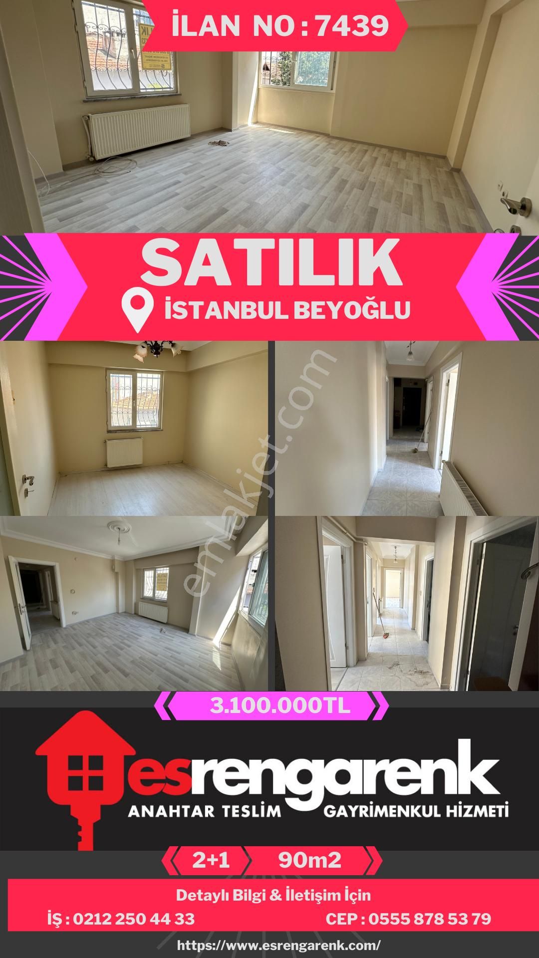 Beyoğlu Kulaksız Satılık Daire  7439 Rengarenk'ten Kulaksız mah'sinde 2+1 satılık daire