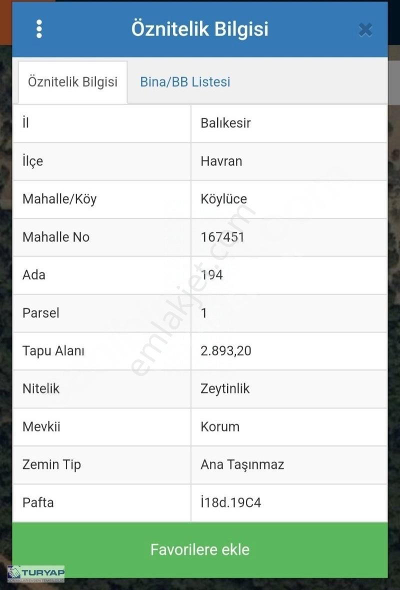 Havran Köylüce Satılık Zeytinlik BALIKESİR HAVRAN KÖYLÜCE'DE 2893 M2 SATILIK ZEYTİNLİK