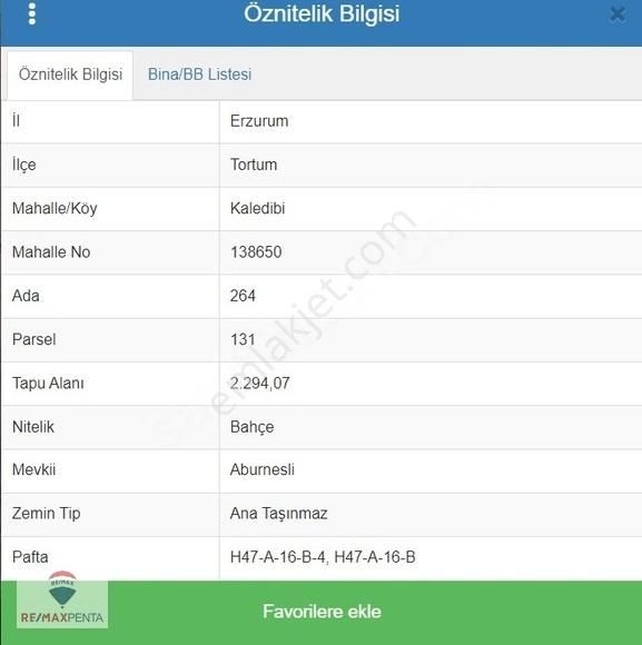 Tortum Kaledibi Satılık Bağ & Bahçe Remax Penta ' dan Tortum ' da Satılık Bahçe