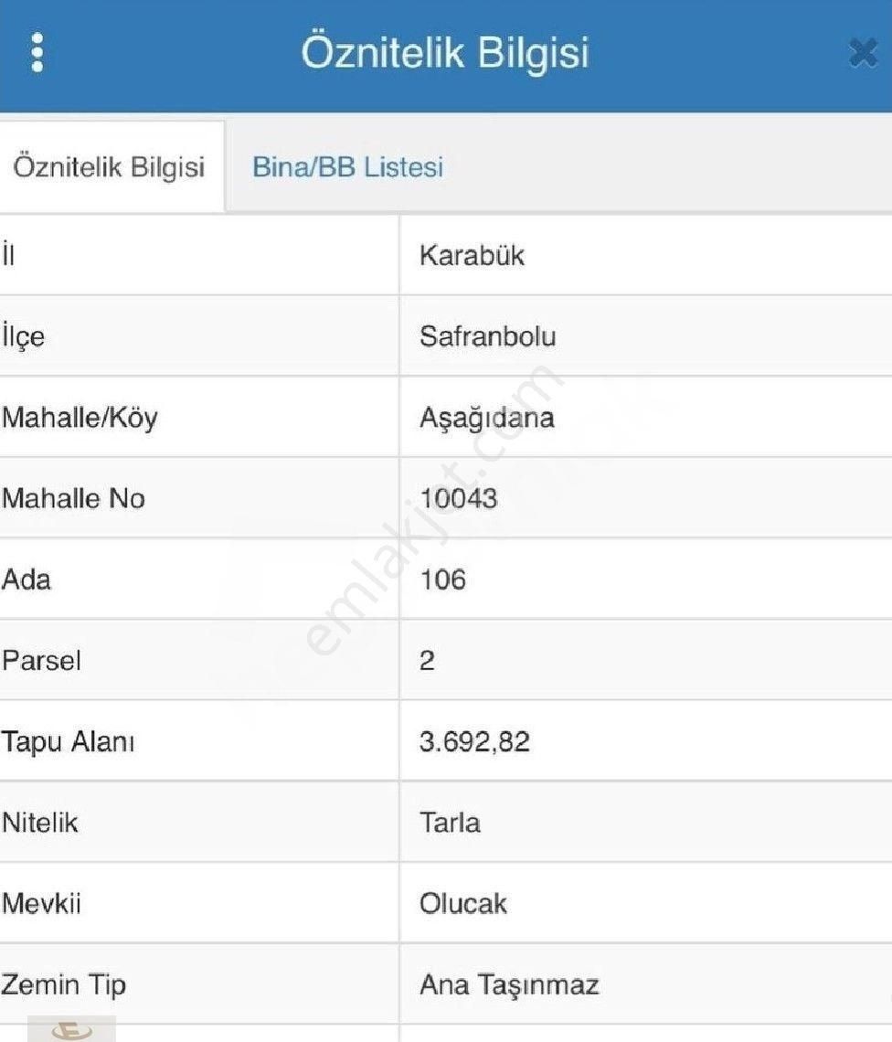 Safranbolu Aşağıdana Köyü (Merkez) Satılık Tarla KARABÜK SAFRANBOLU AŞAĞIDANAKÖY SATILIK ARSA