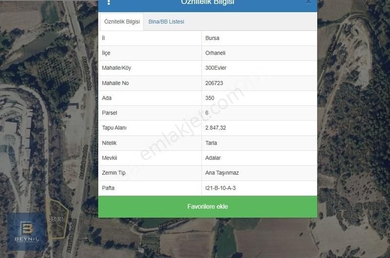 Orhaneli 300 Evler Satılık Tarla BEYNİL'DEN Orhaneli'de anayola cephe 2847m2 Tarla