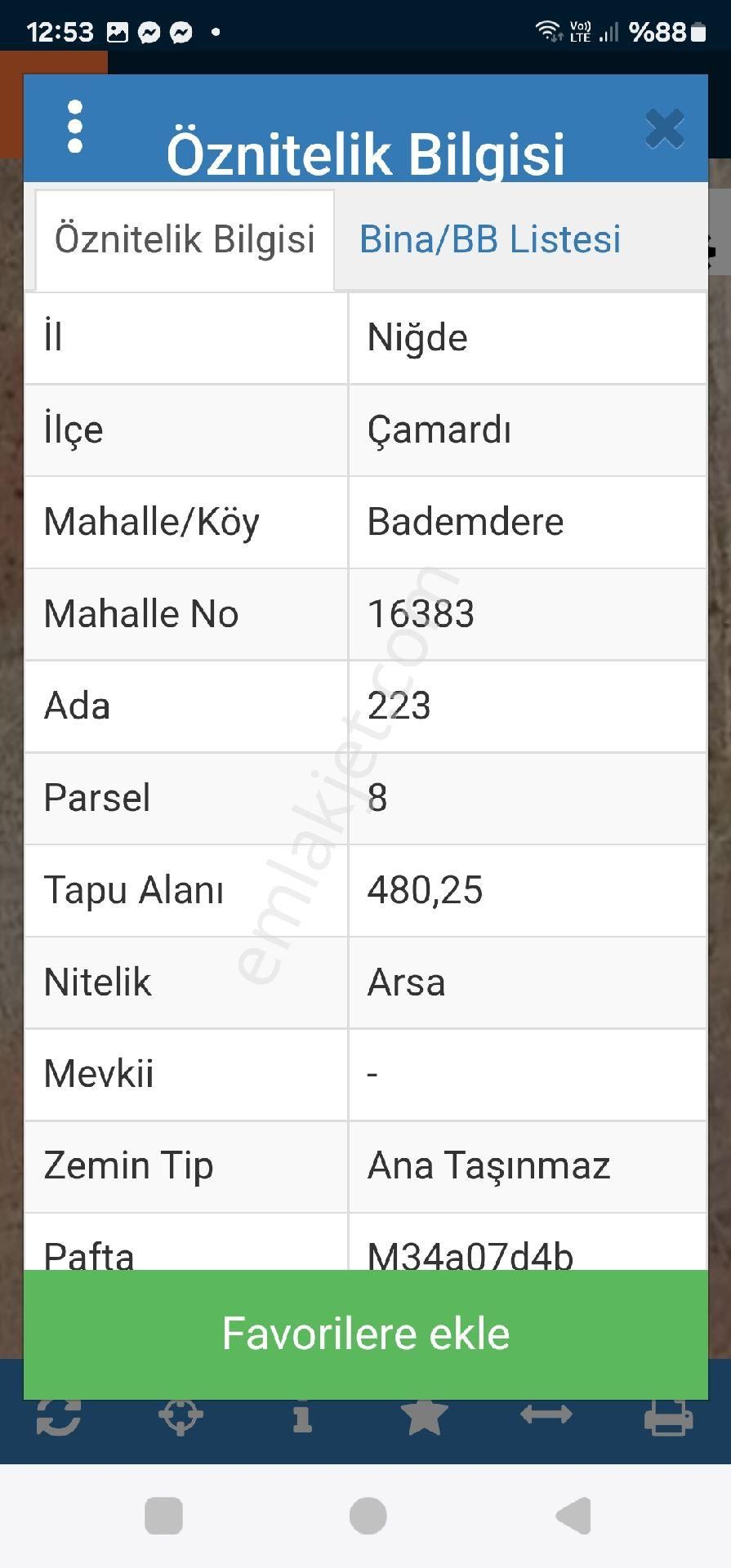 Çamardı Bademdere Köyü (Bademli) Satılık Muhtelif Arsa Çamardı Bademdere De Satılık İmarlı Arsa