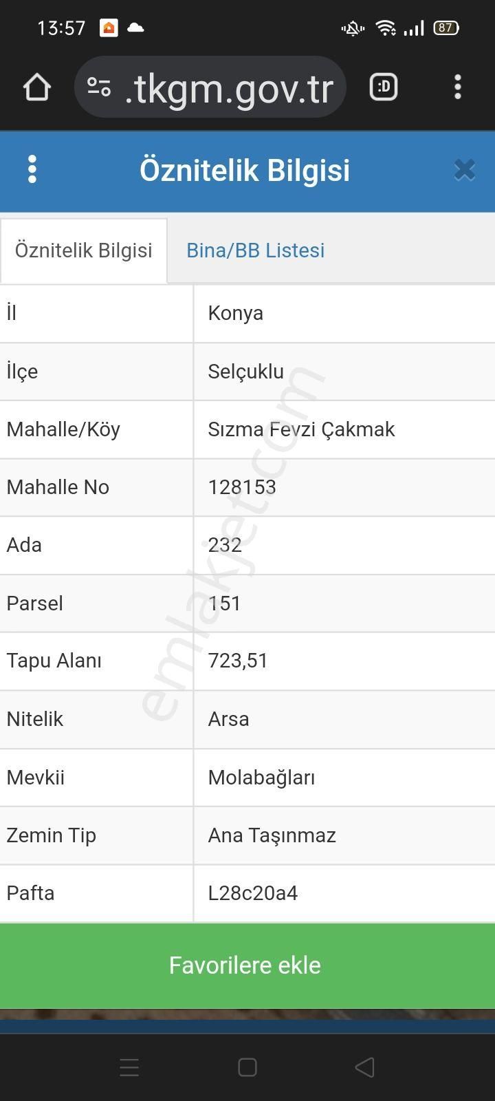 Selçuklu Sızma Satılık Konut İmarlı SIZMADA YENİ YERLEŞİMDE 2 KATA İMARLI DATILIK KONUT SRSASI