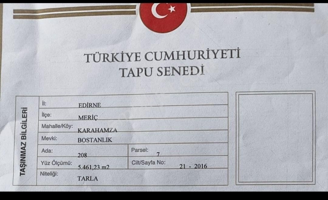 Meriç Karahamza Köyü Satılık Tarla Edirne Satılık Tarla