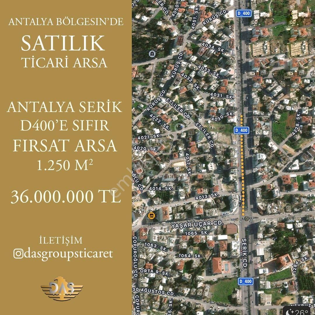 Antalya Serik Satılık Ticari İmarlı ANTALYA SERİK D400 SIFIR 1250 m2 TİCARİ ARSA