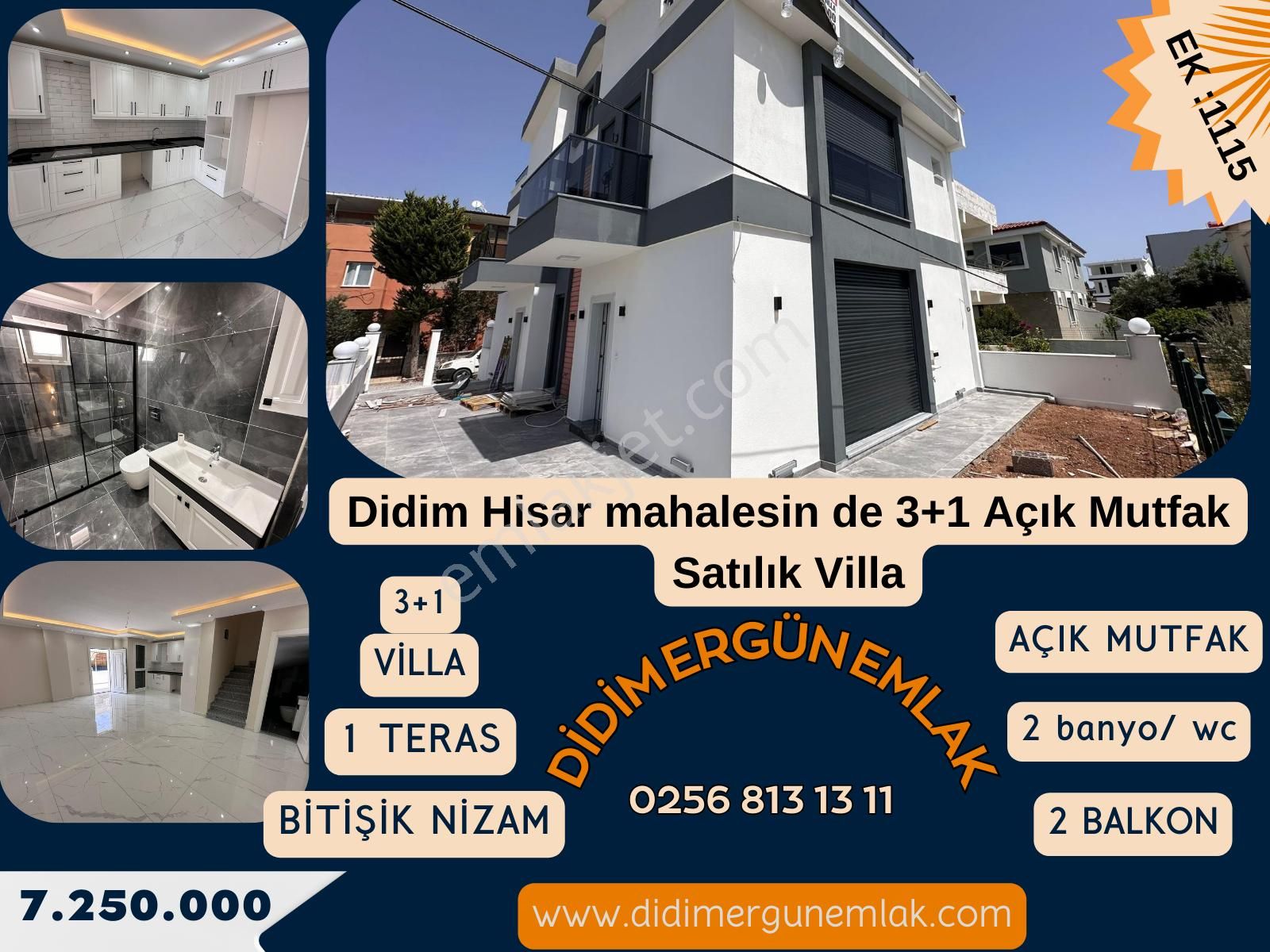 Didim Hisar Satılık Villa  Didim de Merkezi Konumda  3+1 Açık Mutfak Satılık Villa ( EK : 1115 )