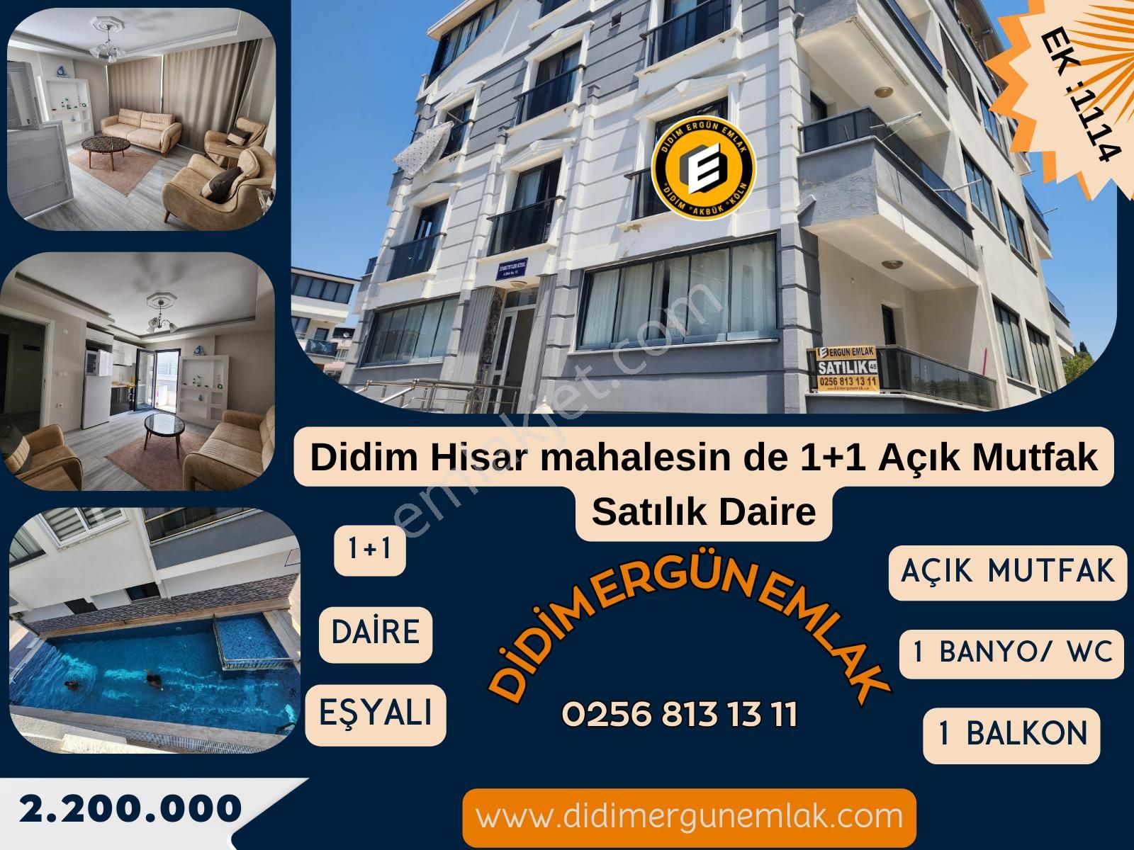 Didim Hisar Satılık Daire  Didim Taş Evler Mevkiin de 1+1 Kısmi Eşyalı Havuzlu Satılık Daire ( EK : 1114 )