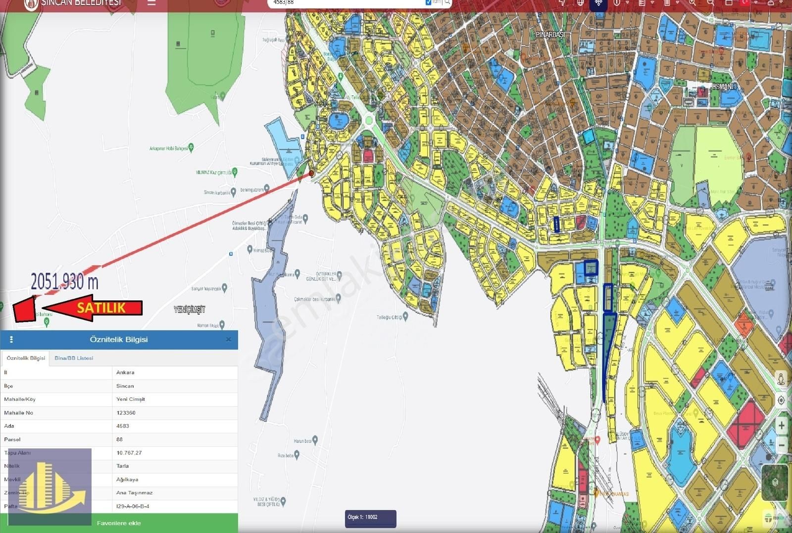 Sincan Yeniçimşit Satılık Tarla Sincan Yeniçimşitte TEK TAPU 10750 m² Emsalsiz Arazi