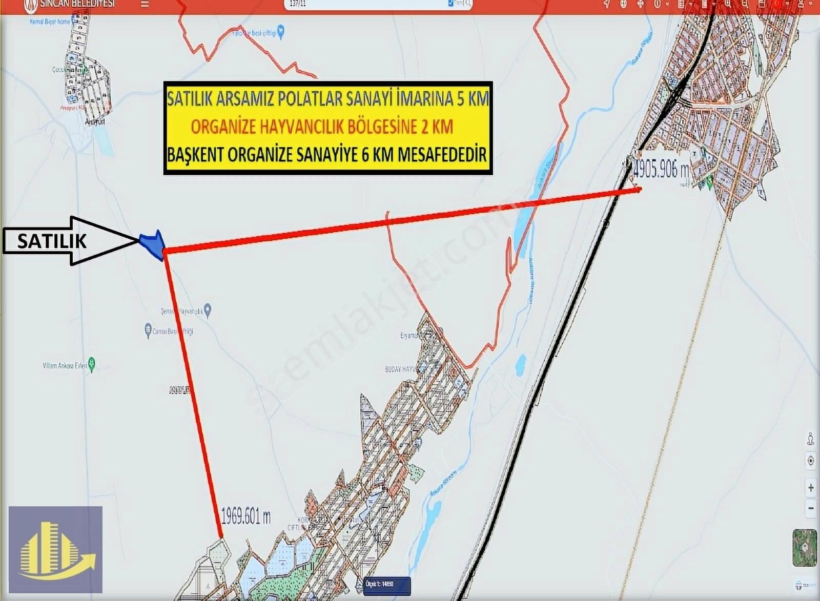 Sincan Anayurt Satılık Tarla Sincan Anayurtta Kadastro Yoluna Cephe 3175 m² Emsalsiz Yatırım