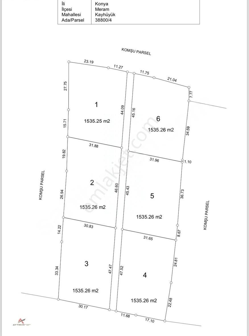 Meram Kayıhüyük Satılık Tarla MERAM KAYIHÜYÜK'TE 1.535m² İNTİKAL TAPULU BAHÇE