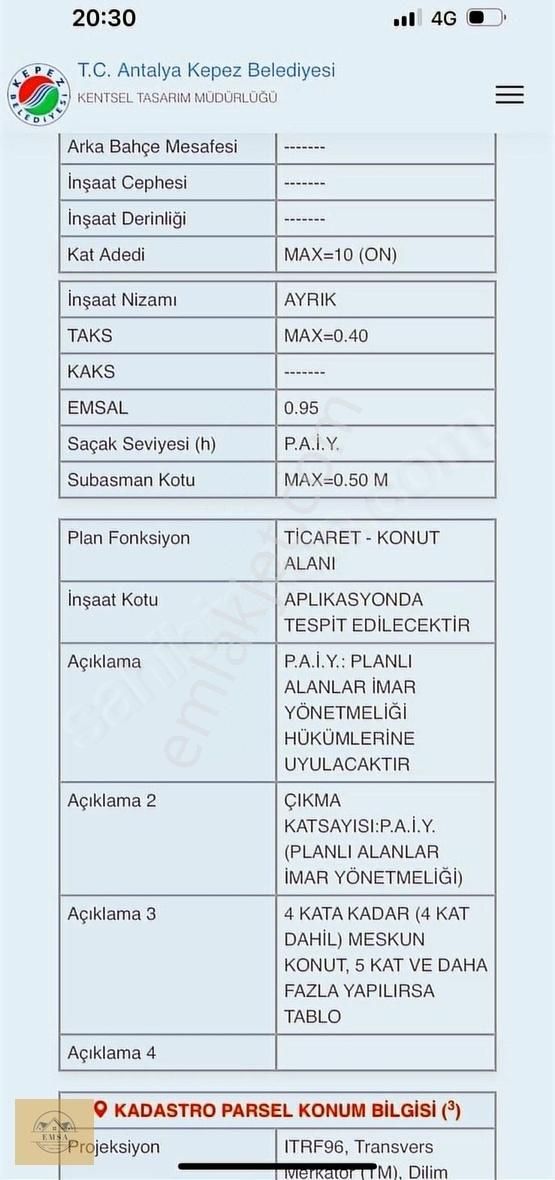 Kepez Varsak Karşıyaka Satılık Ticari İmarlı 10 KAT İMARLI 25 e 25 KÖŞE PARSEL PROJE ARSASI BAŞKA YOK