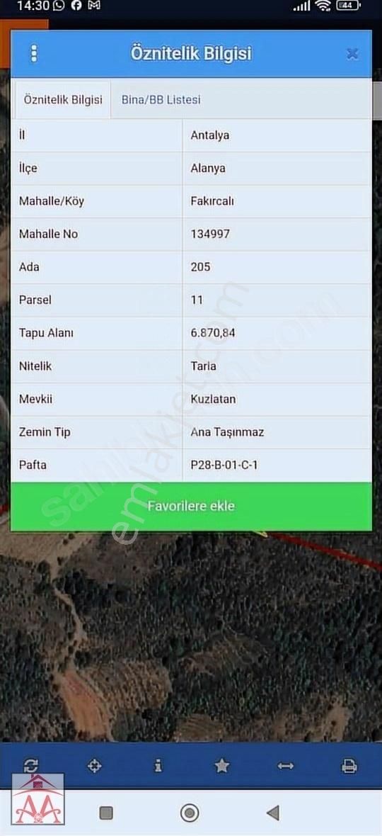 Alanya Fakırcalı Satılık Tarla ALANYA FAKIRCALIDA SATILIK 6,870 M2 TARLA