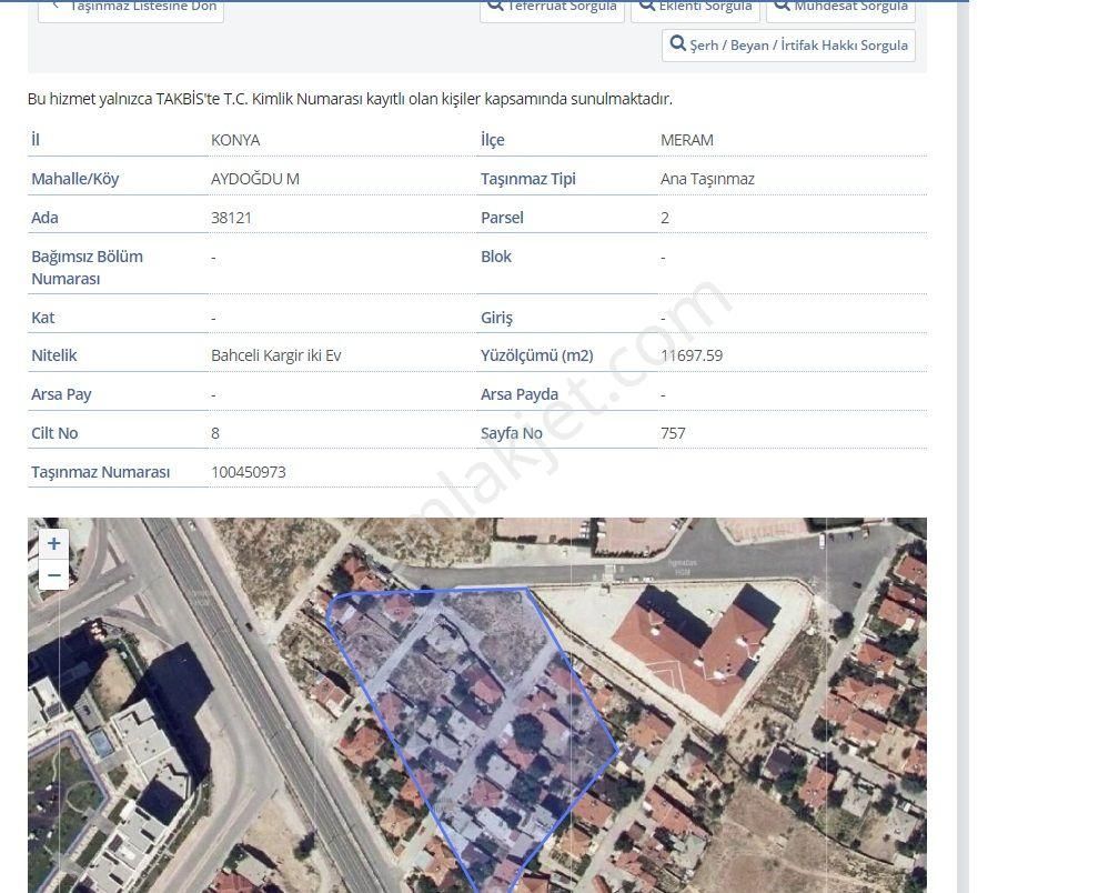 Meram Aydoğdu Satılık Konut İmarlı  Konya / Aydogdu mah.  SATILIK Arsa Kentleşme aşamasında 232 m2