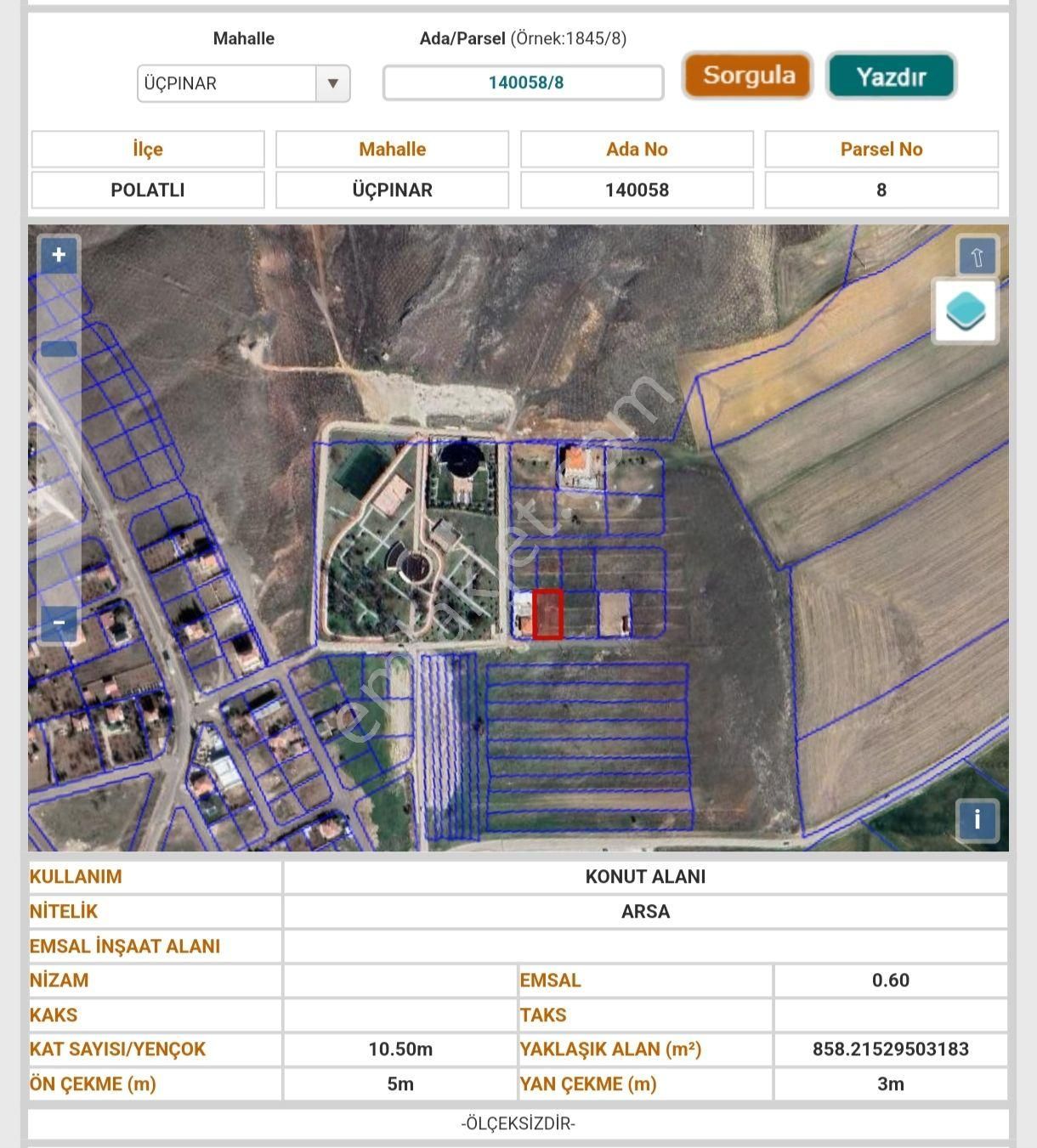 Polatlı Üçpınar Satılık Konut İmarlı Polatlı Üçpınarda 858mk Konut İmarlı Arsa