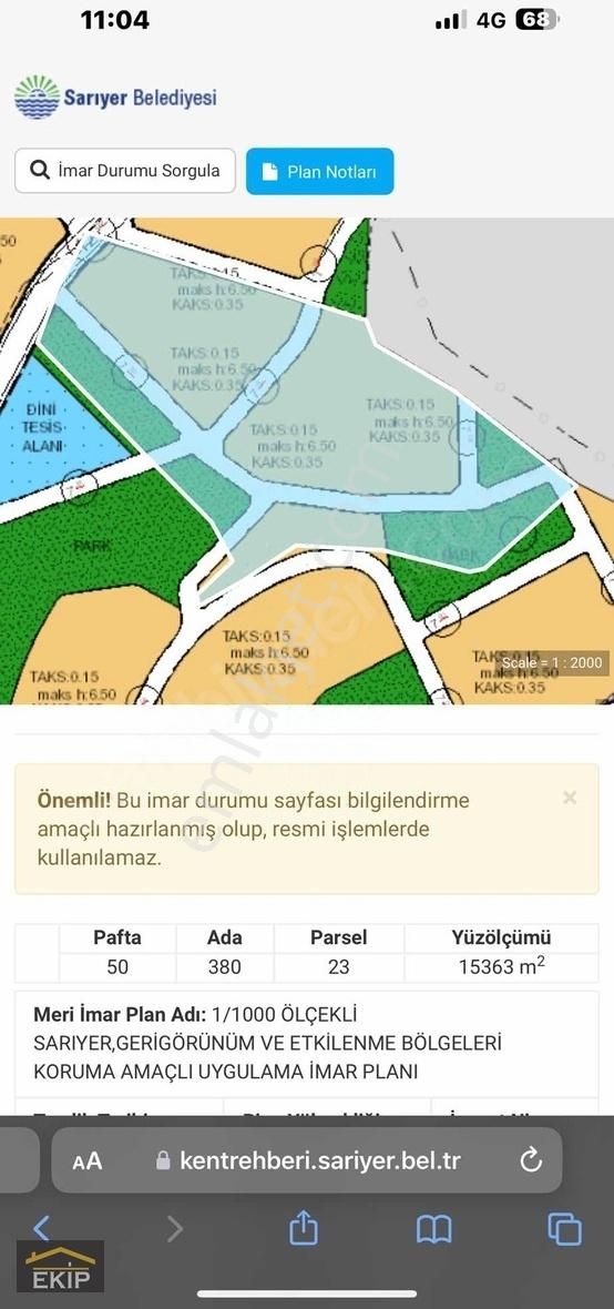 Sarıyer İstinye Satılık Tarla Ekip Gayrimenkul'den Yatırımlık İstinyede 353m2 Arsa