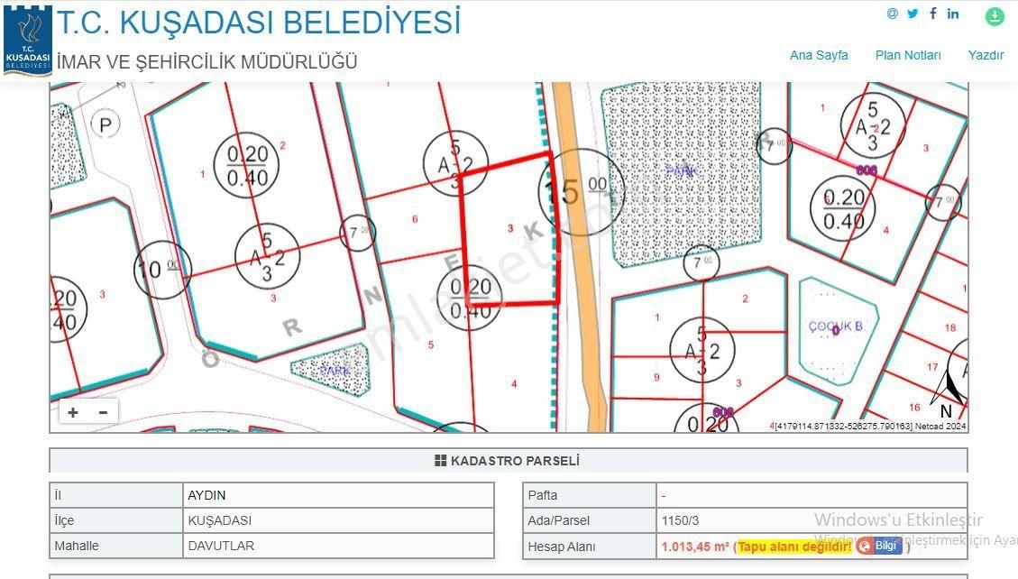 Kuşadası Davutlar Satılık Konut İmarlı  TURYAP'tan KUŞADASI'NDA SATILIK 20/40 VİLLA İMARLI ARSA