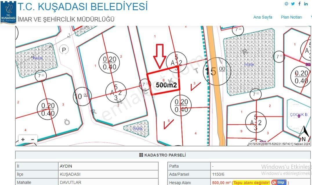 Kuşadası Davutlar Satılık Konut İmarlı  TURYAP'tan SATILIK VİLLA İMARLI ARSA KUŞADASI DAVUTLAR