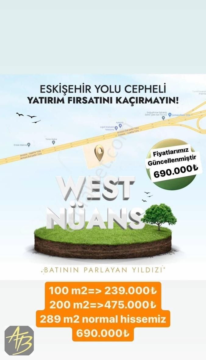 Polatlı Olukpınar Satılık Ticari İmarlı WEST NÜANS YATIRIM PROJESİ ESK. YOLU CEPHELİ 100M2 239,000TL