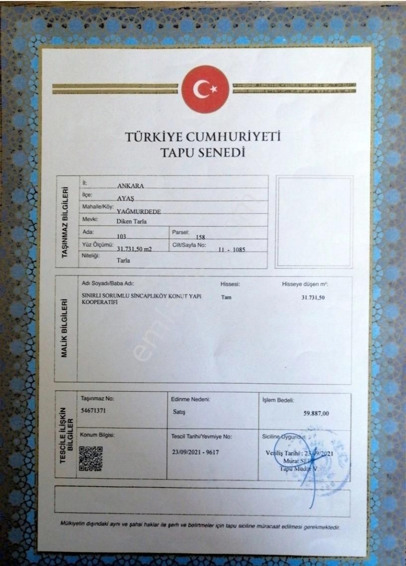 Ayaş Yağmurdede Satılık Tarla 1 FİYATINA 2 TANE TOPLAM 1000M2 HOBİ BAHÇESİ FIRSATINI KAÇIRMAYIN!!!!