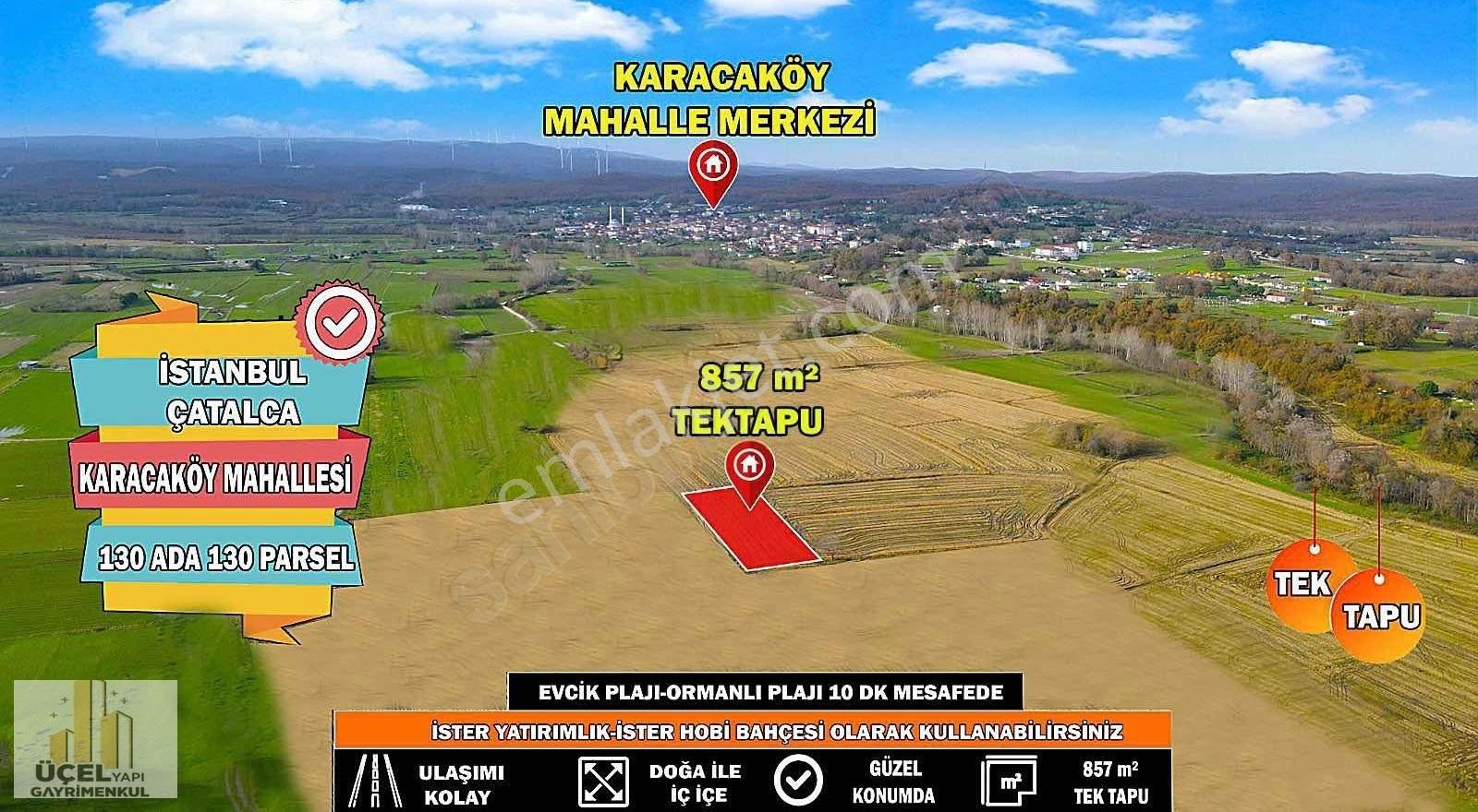 Çatalca Karacaköy Merkez Satılık Tarla ÇATALCA KARACAKÖY'DE TEK TAPU 857 M2 DENİZE YAKIN MÜSTAKİL TARLA