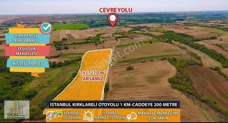 Pehlivanköy Yeşilova Köyü Satılık Tarla PEHLİVANKÖY YEŞİLOVA MAHALLESİNDE YOLA CEPHE 1.210 M2 PARSELLER