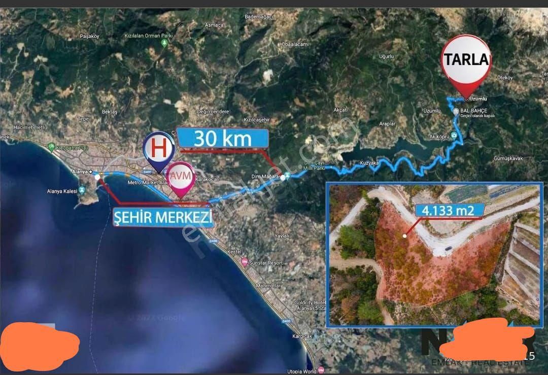 Alanya Üzümlü Satılık Tarla üzümlüde barajın 750 metre üstünde satılık arsa