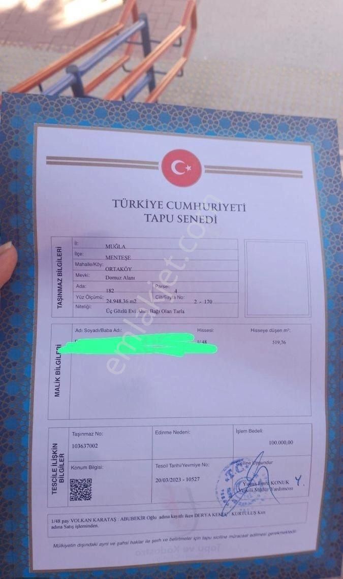 Menteşe Ortaköy Satılık Tarla MUĞLA MENTEŞE ORTAKÖY SATILIK TARLA