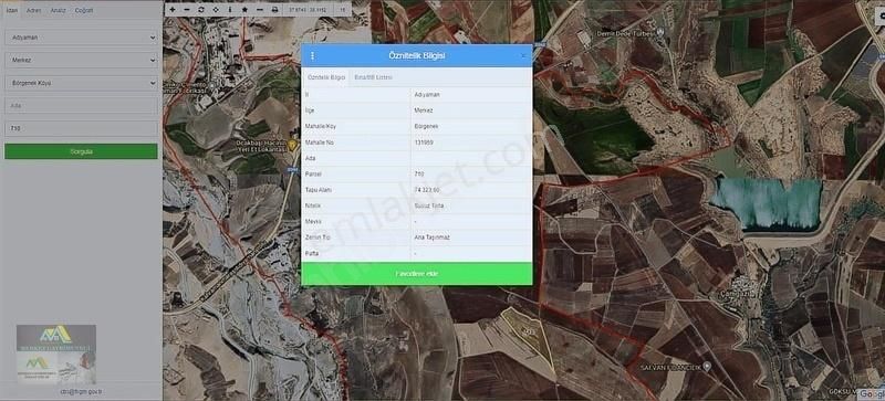 Adıyaman Merkez Börkenek Köyü Satılık Tarla Adıyaman Merkez Börken Satılık 74.323 M2 Tarla ( Tarım Arazisi )