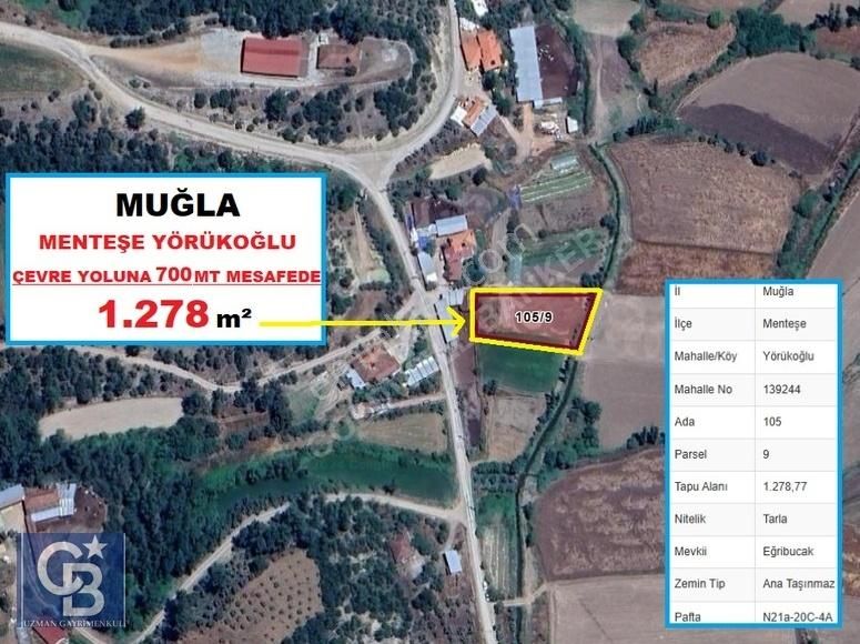 Menteşe Yörükoğlu Satılık Tarla Muğla Menteşe Yörükoğlu 1.278 m2 Çevre Yoluna Yakın Kupon Tarla